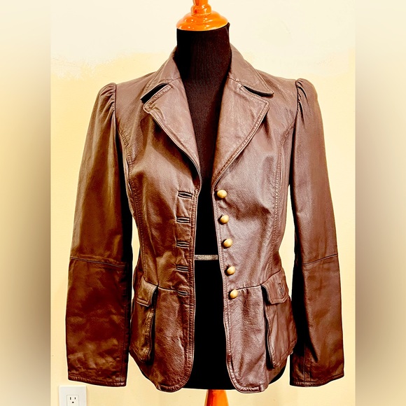 Vintage Ami Brown Blazer Tailored Leather Jacket - Picture 1 of 3
